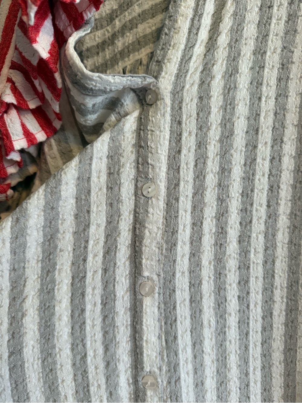 Bundle- Jane and Delancey Red & White/grey white Striped Button-Down Tops (Pair) - Picture 10 of 12